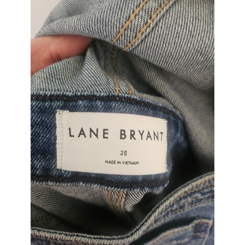 Lane Bryant Rainbow Strap Denim Boyfriend Overalls Shorts Distressed Blu Size 28 - Picture 3 of 9